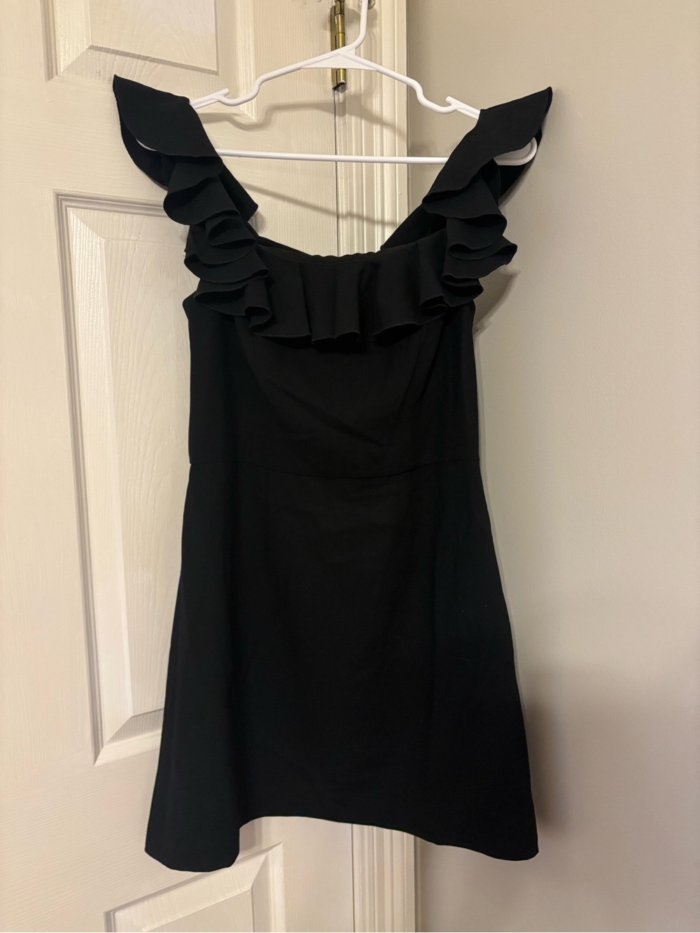 French Connection Black Ruffle Strap Mini Dress Size 8